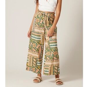 NWT Bila-77 Bohemian "Warm Sands" Cotton High Waist‎ Wide Leg Pants Small